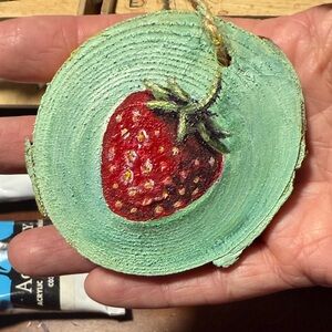 Strawberry Art on Wood Slice
